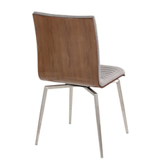 Mason Contemporary Dining/Accent Chair with Swivel in Stainless Steel, Walnut Wood, and Grey Fabric by LumiSource - Set of 2