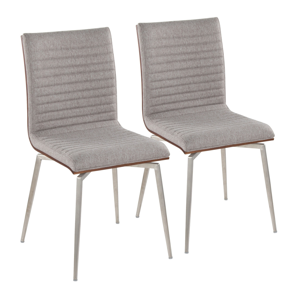 Mason Contemporary Dining/Accent Chair with Swivel in Stainless Steel, Walnut Wood, and Grey Fabric by LumiSource - Set of 2