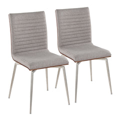Mason Contemporary Dining/Accent Chair with Swivel in Stainless Steel, Walnut Wood, and Grey Fabric by LumiSource - Set of 2