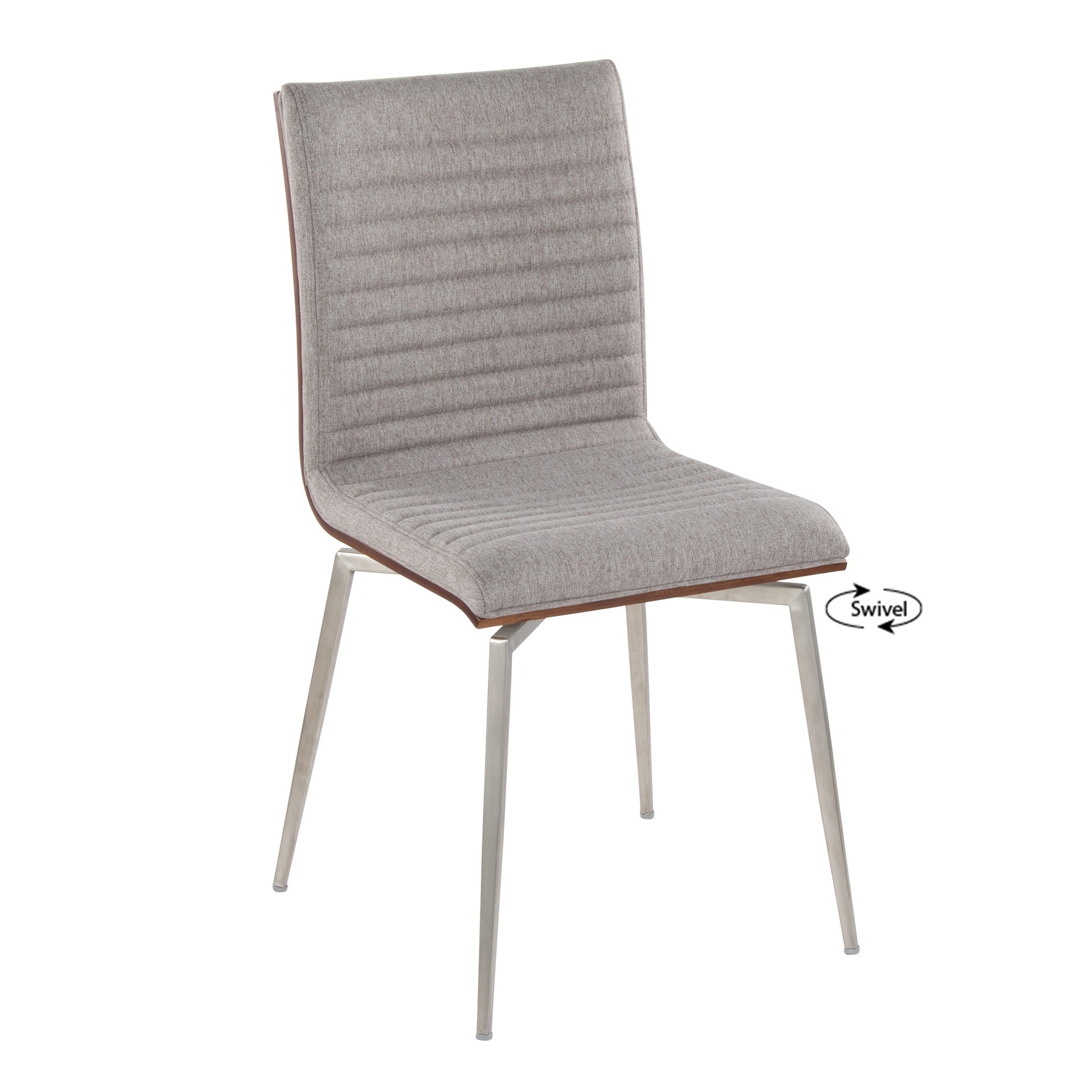 Mason Contemporary Dining/Accent Chair with Swivel in Stainless Steel, Walnut Wood, and Grey Fabric by LumiSource - Set of 2