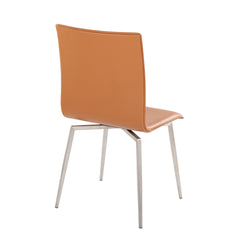 Mason Contemporary Upholstered Chair in Brushed Stainless Steel and Camel Faux Leather by LumiSource - Set of 2