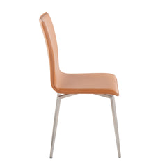 Mason Contemporary Upholstered Chair in Brushed Stainless Steel and Camel Faux Leather by LumiSource - Set of 2