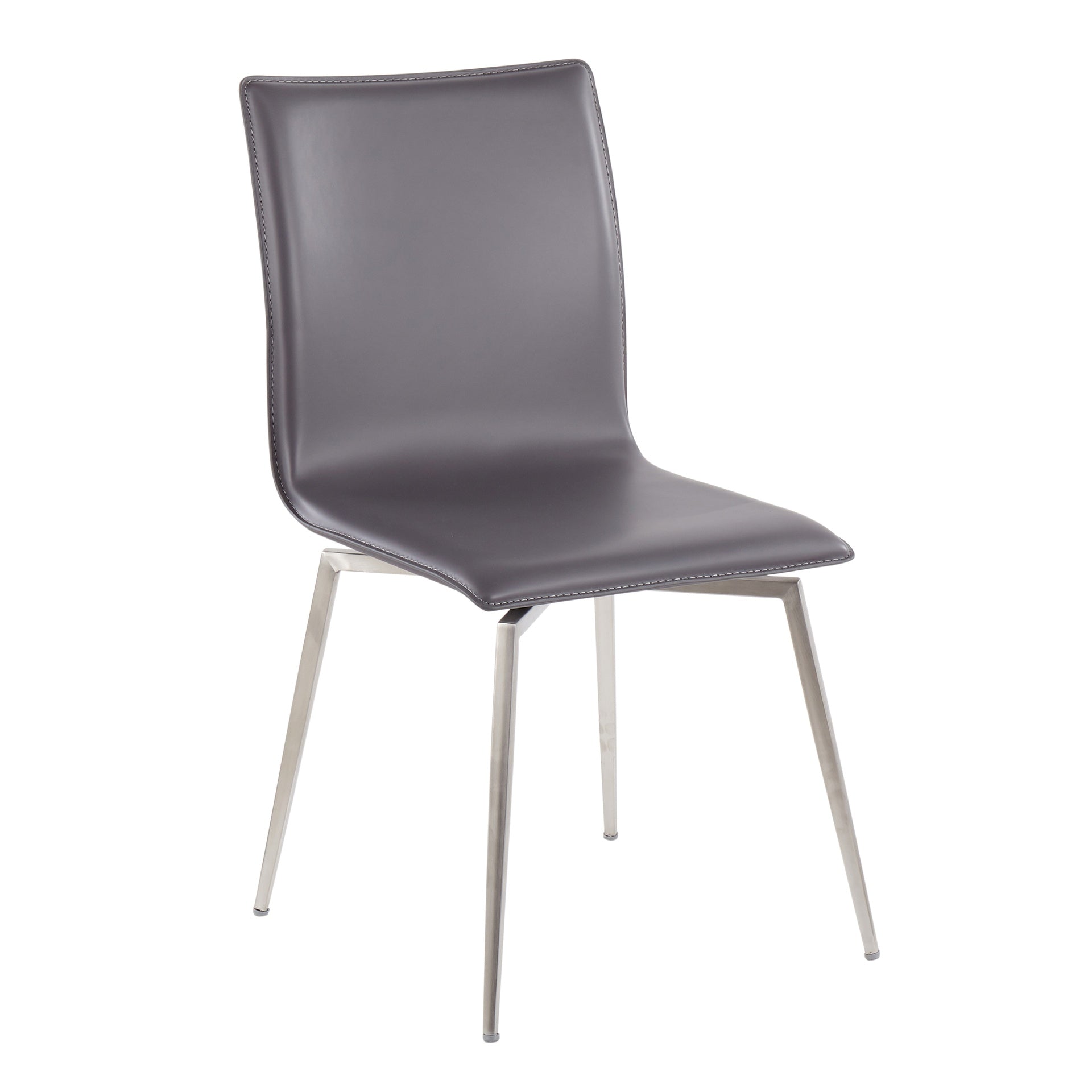 Mason Contemporary Upholstered Chair in Brushed Stainless Steel and Grey Faux Leather by LumiSource - Set of 2