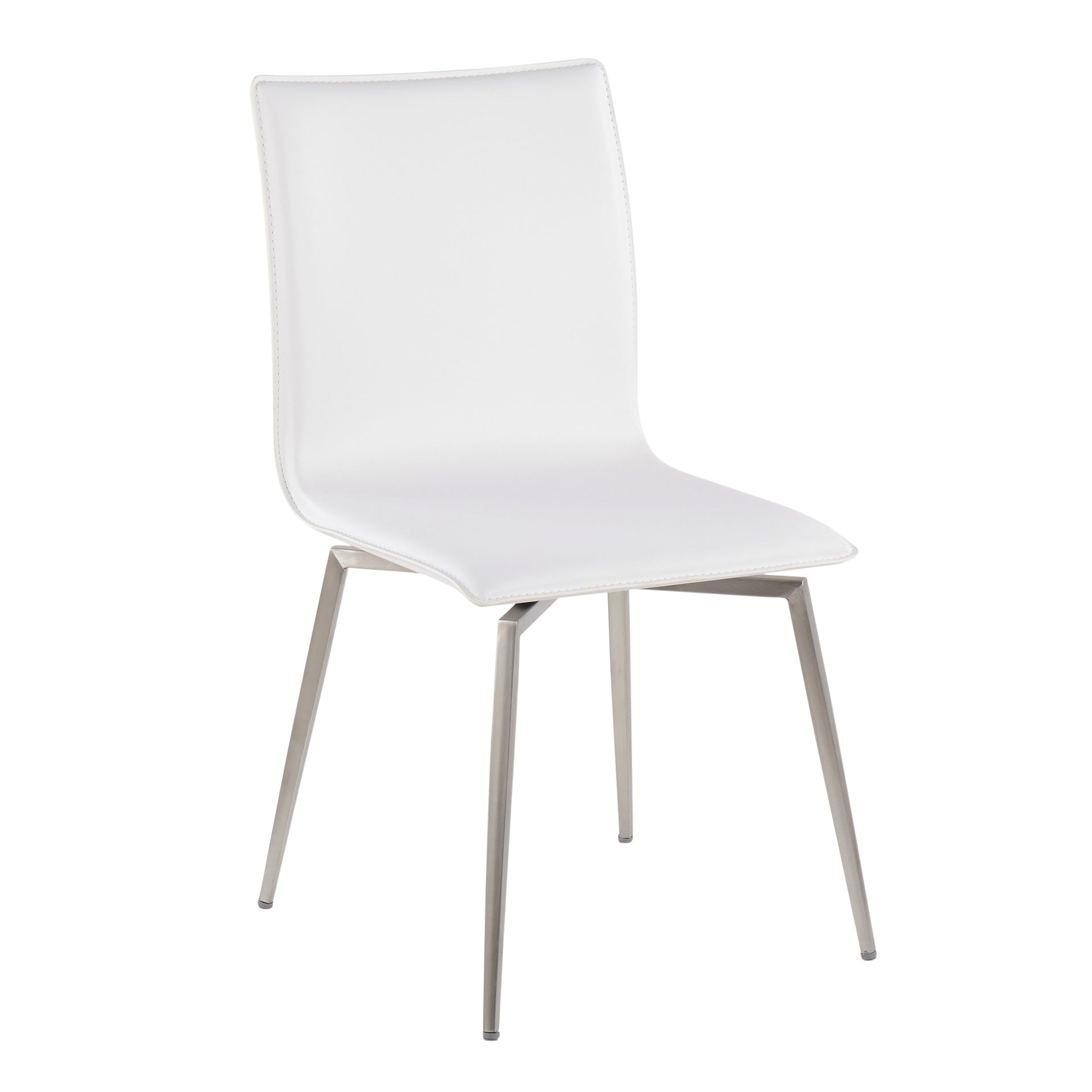 Mason Contemporary Upholstered Chair in Brushed Stainless Steel and White Faux Leather by LumiSource - Set of 2