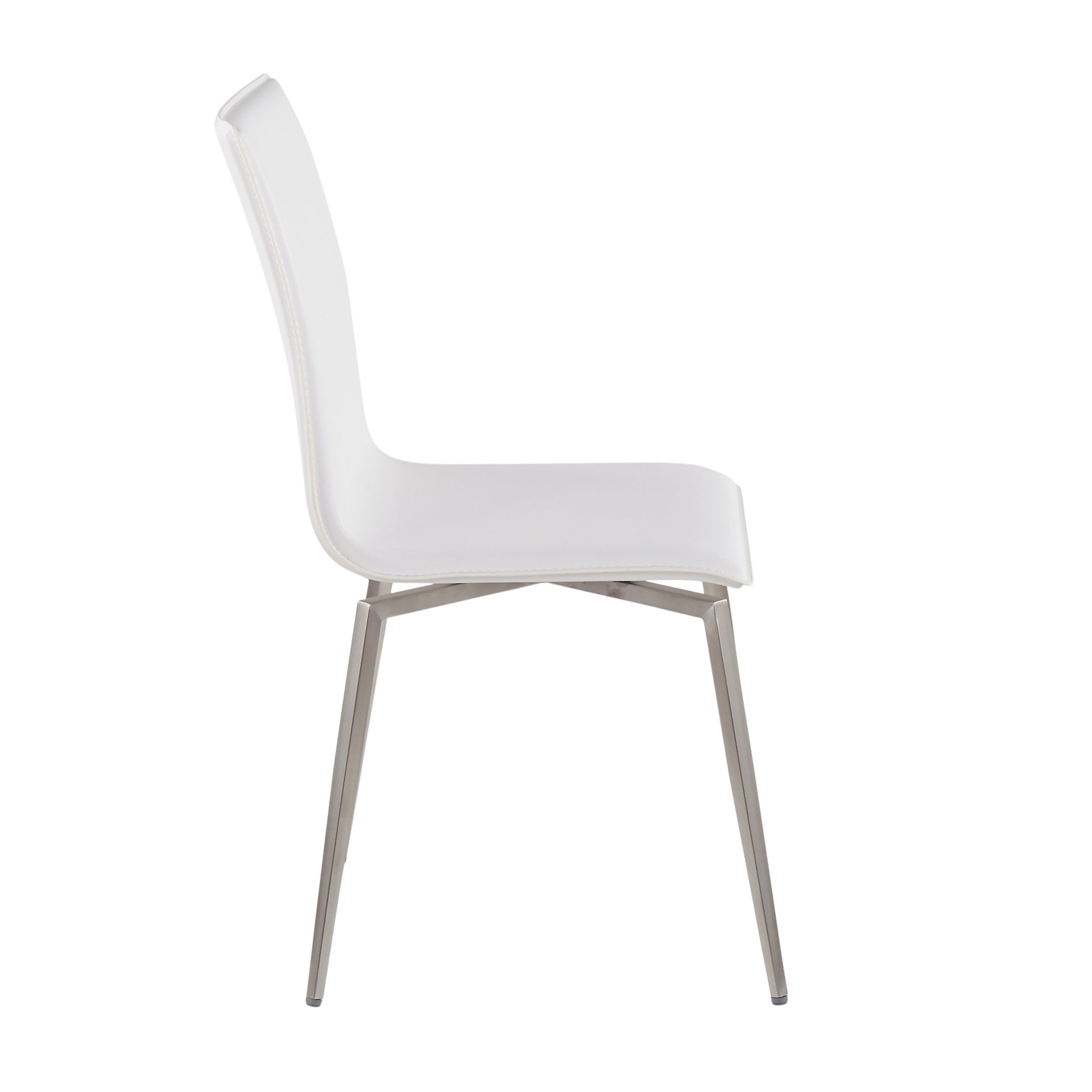 Mason Contemporary Upholstered Chair in Brushed Stainless Steel and White Faux Leather by LumiSource - Set of 2