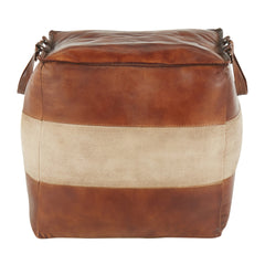Cobbler Industrial Pouf in Brown Leather and Tan Canvas by LumiSource