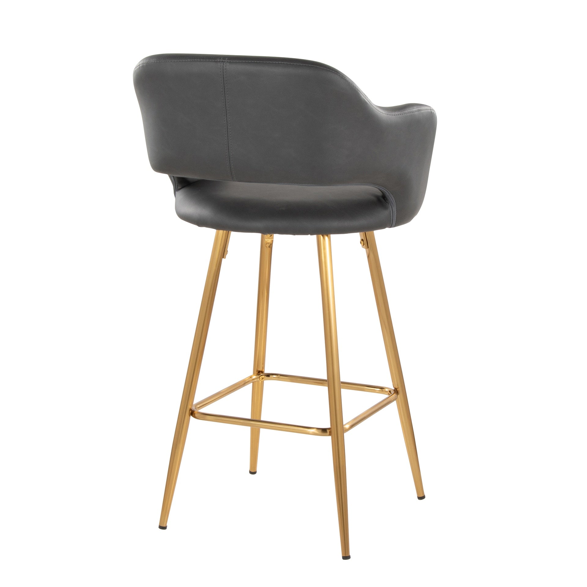Margarite 26" Contemporary Fixed-Height Counter Stool in Gold Metal and Grey Faux Leather with Square Gold Metal Footrest by LumiSource - Set of 2