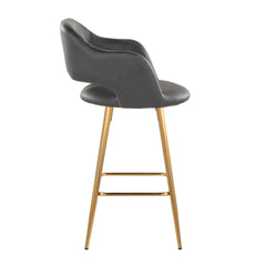 Margarite 26" Contemporary Fixed-Height Counter Stool in Gold Metal and Grey Faux Leather with Square Gold Metal Footrest by LumiSource - Set of 2