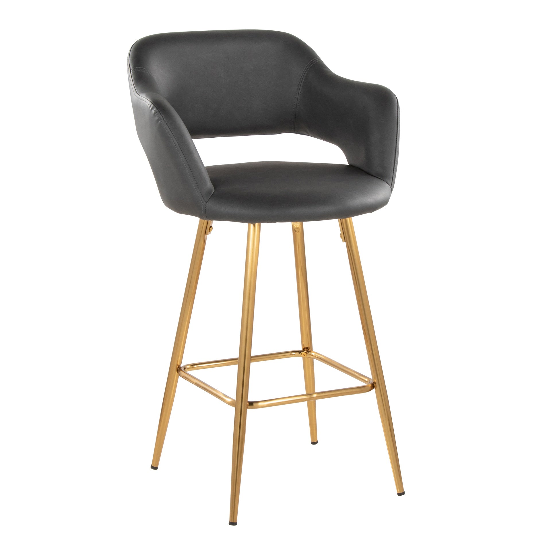 Margarite 26" Contemporary Fixed-Height Counter Stool in Gold Metal and Grey Faux Leather with Square Gold Metal Footrest by LumiSource - Set of 2