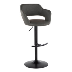 Margarite Contemporary Adjustable Barstool with Swivel in Black Metal and Grey Faux Leather with Rounded T Footrest by LumiSource - Set of 2