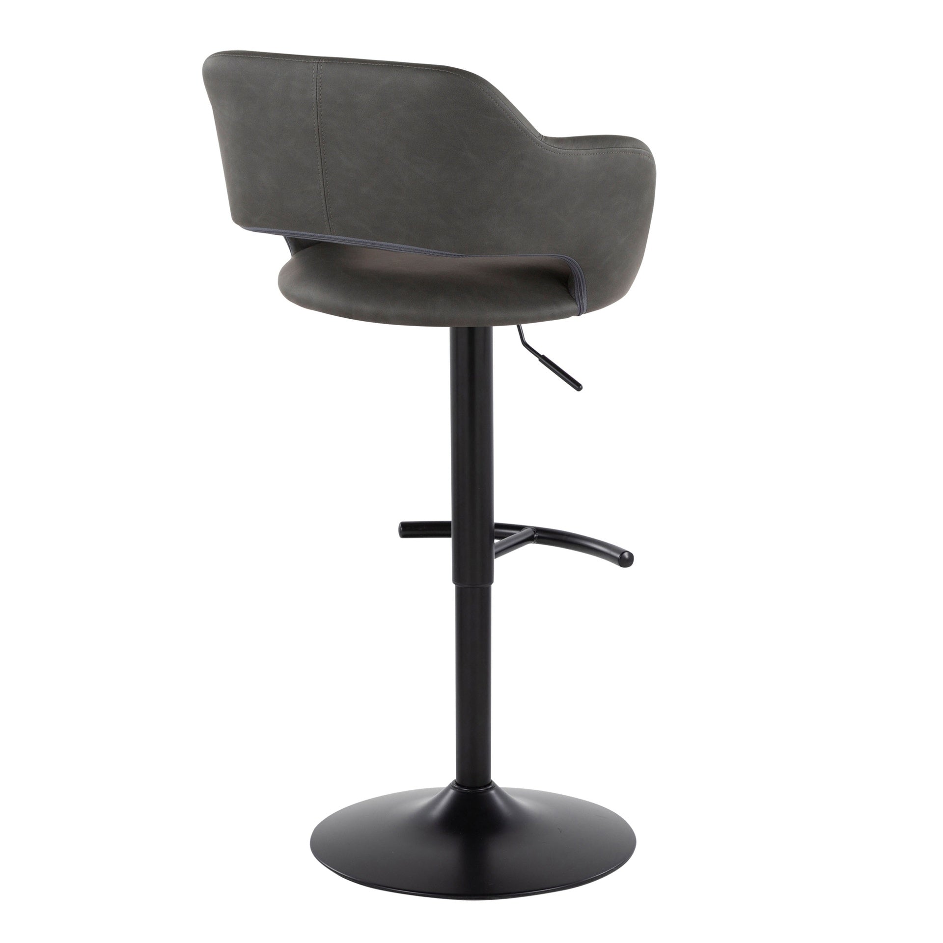 Margarite Contemporary Adjustable Barstool with Swivel in Black Metal and Grey Faux Leather with Rounded T Footrest by LumiSource - Set of 2