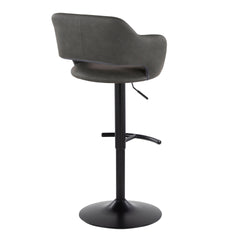Margarite Contemporary Adjustable Barstool with Swivel in Black Metal and Grey Faux Leather with Rounded T Footrest by LumiSource - Set of 2