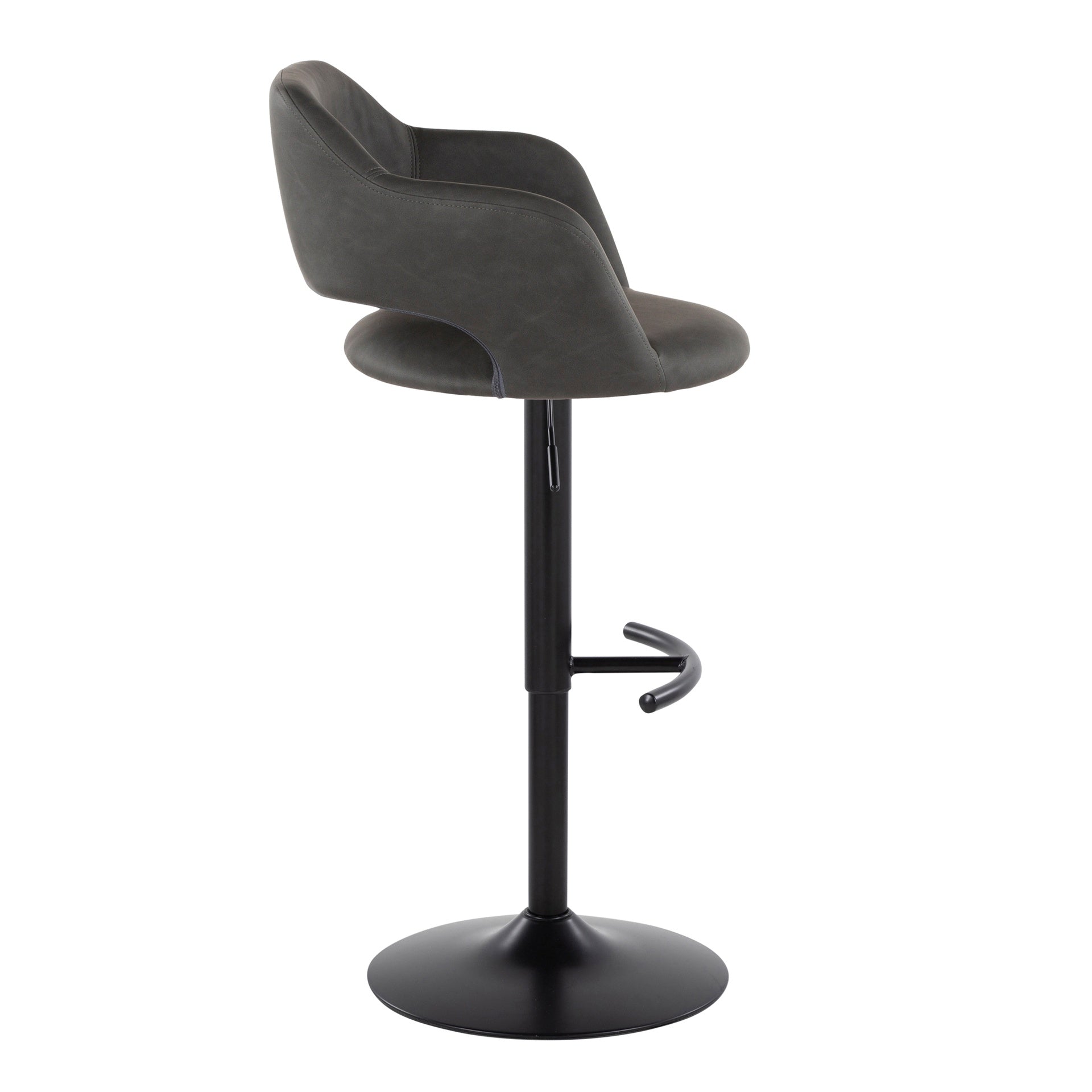 Margarite Contemporary Adjustable Barstool with Swivel in Black Metal and Grey Faux Leather with Rounded T Footrest by LumiSource - Set of 2
