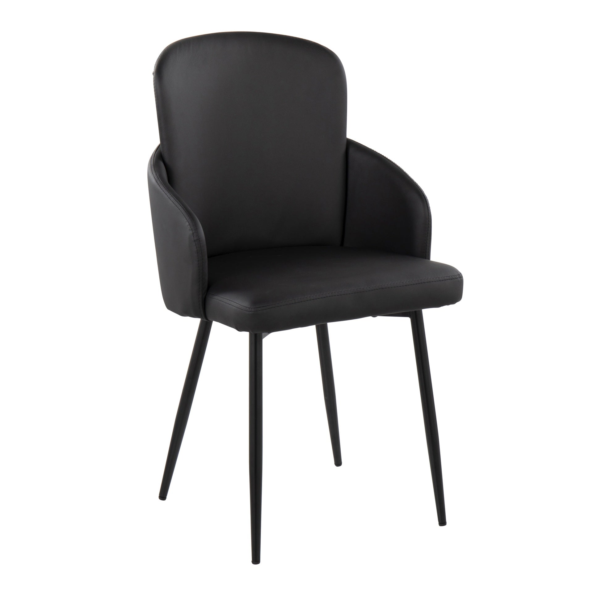 Dahlia Contemporary Dining Chair in Black Metal and Black Faux Leather with Chrome Accent by LumiSource - Set of 2