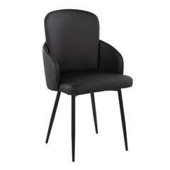Dahlia Contemporary Dining Chair in Black Metal and Black Faux Leather with Chrome Accent by LumiSource - Set of 2