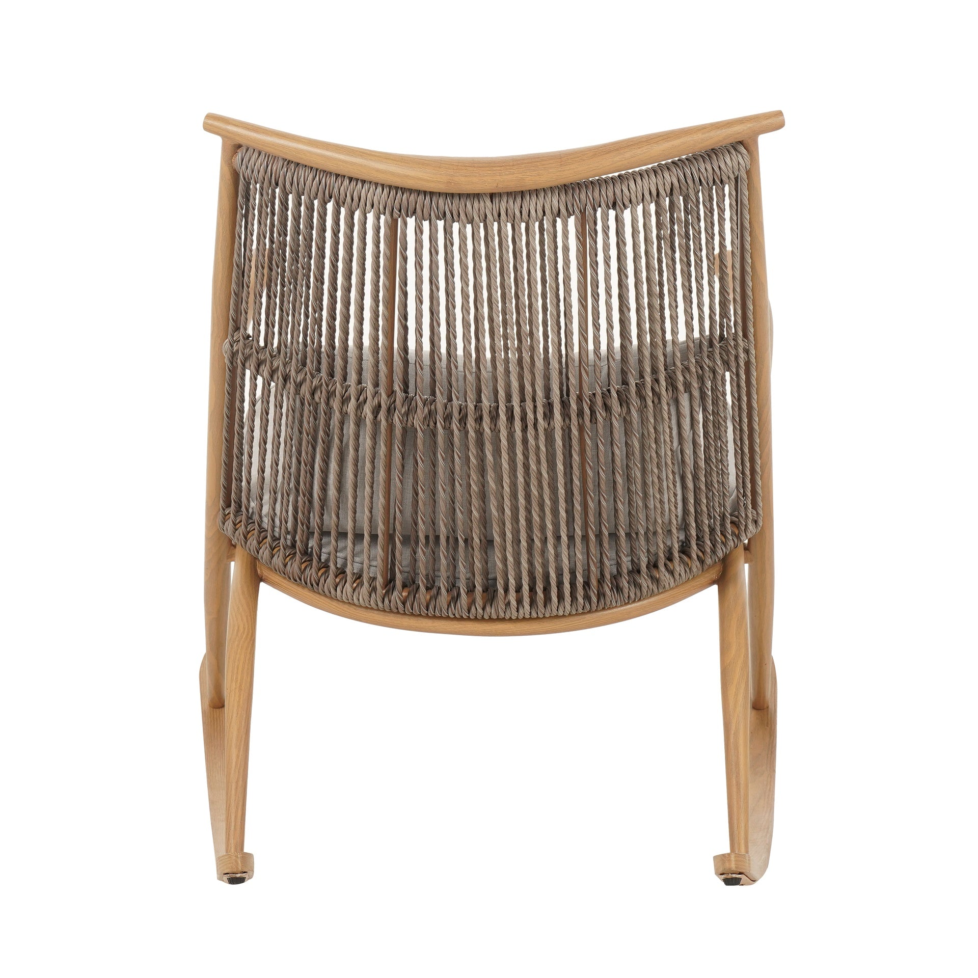 Outdoor Rocking Chair – Sturdy Iron Frame in Maple Finish, Gray PE Rattan Backrest & Light Gray Cushion