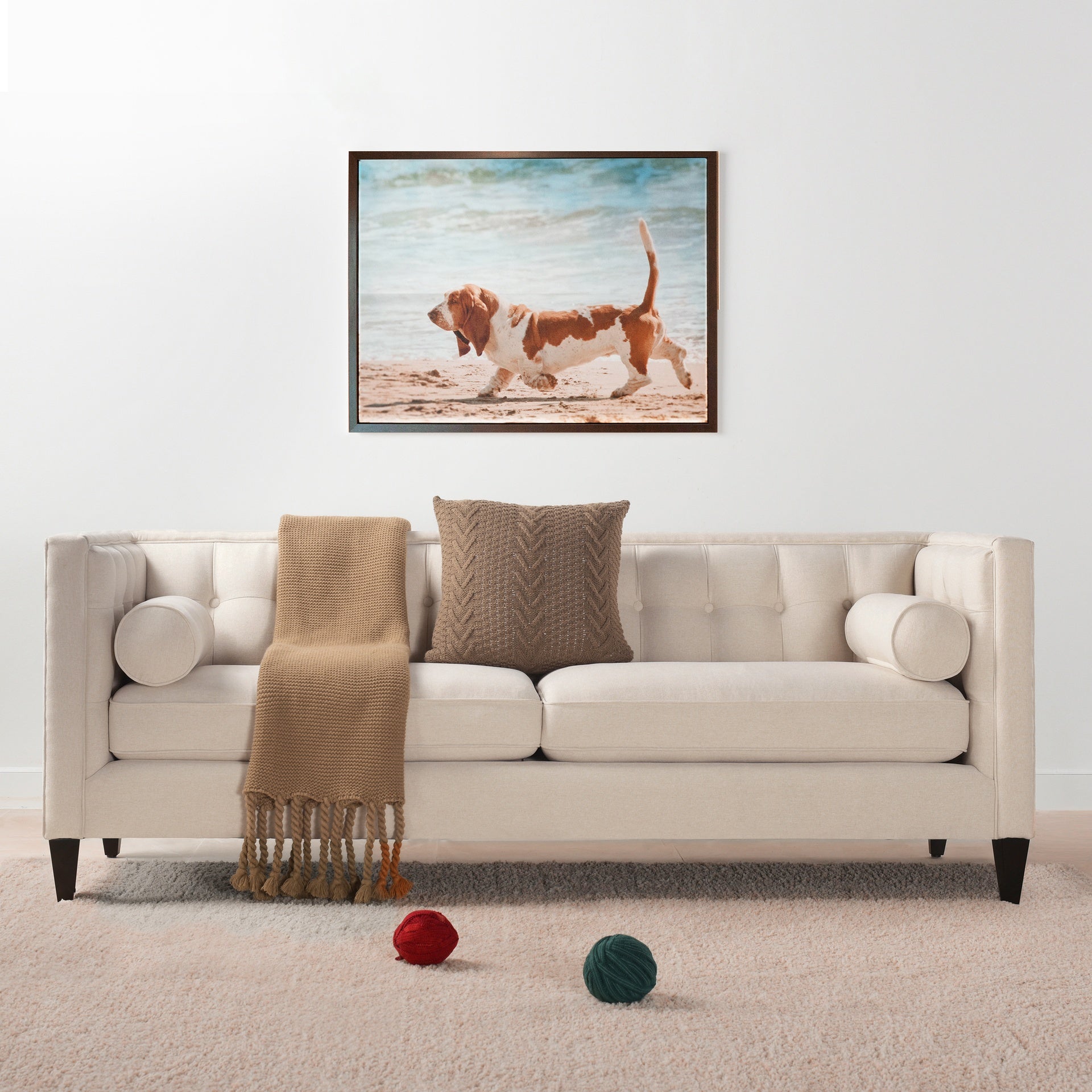 Jack 84" Modern Tuxedo Tufted Sofa, Sky Neutral Beige Polyester