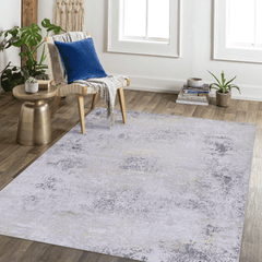 MAVAL Gold Washable Rug 3x5 Area Rug (Gray+Gold, 3' x 5')