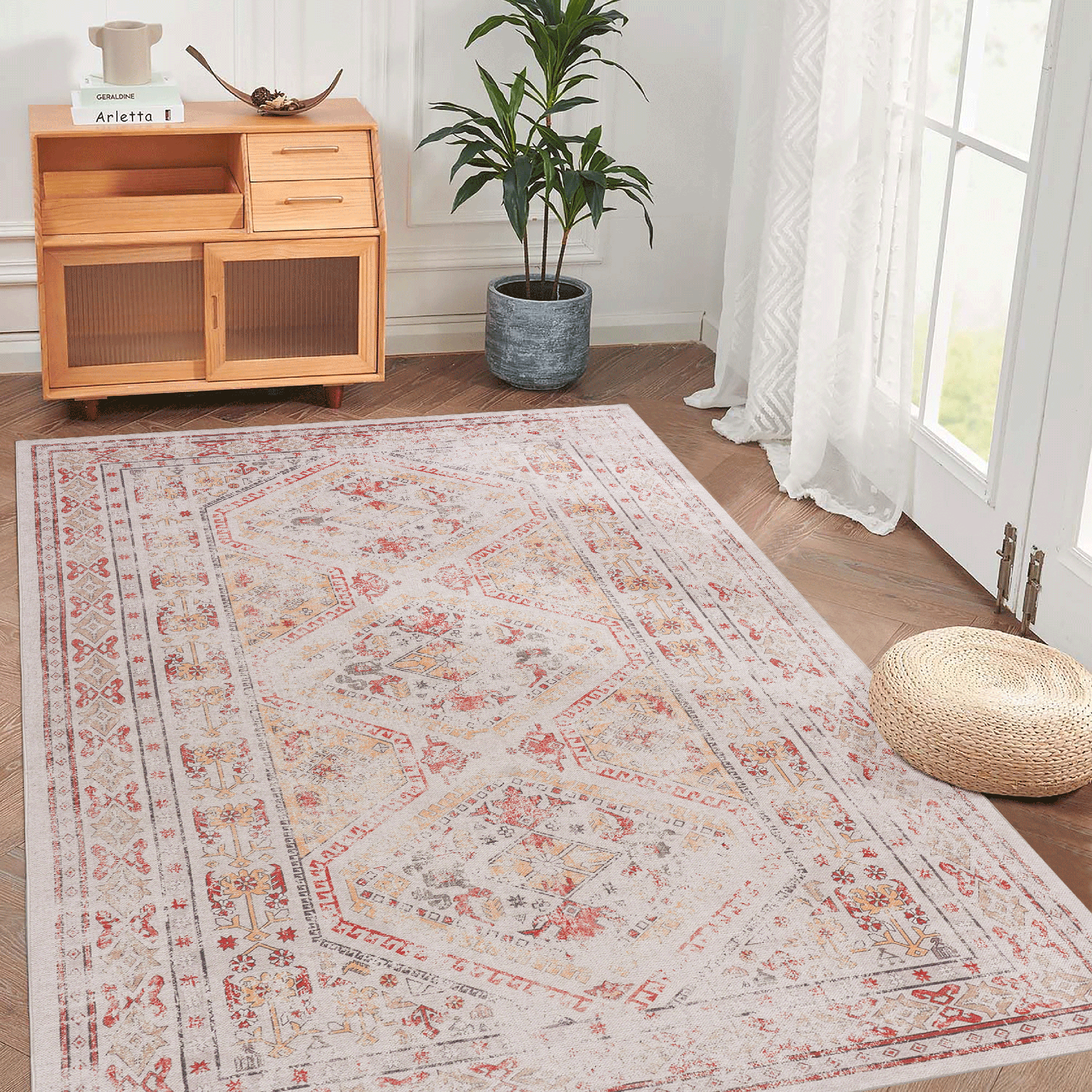 MAVAL Beige Washable Rug 3x5 Area Rug (Beige, 3' x 5')