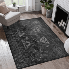 MAVAL Black Washable Rug 6x9 Area Rug (Black+Gray, 6' x 9')