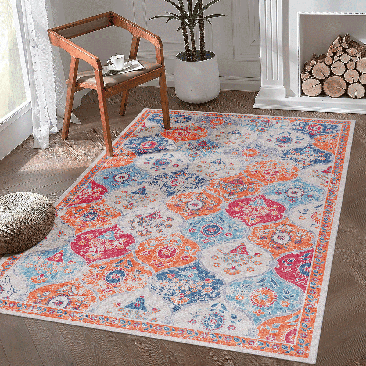 MAVAL Cream Washable Rug 6x9 Area Rug (Cream, 6' x 9')