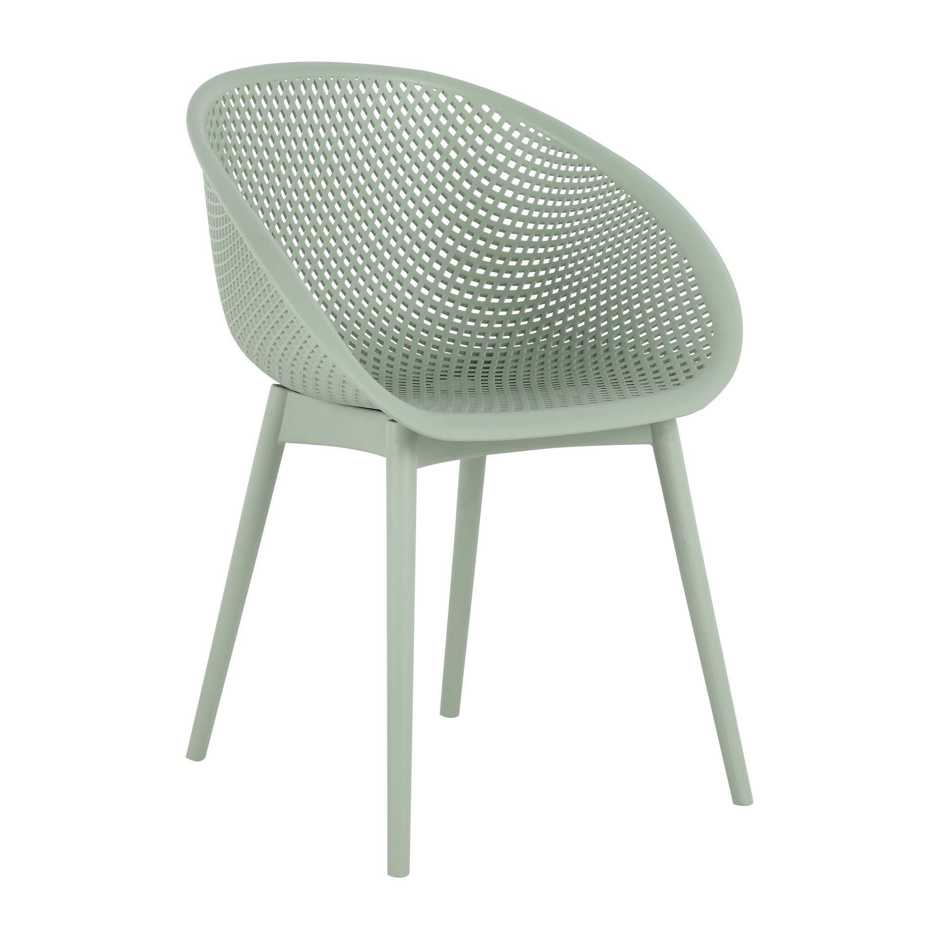 Holiday - 4-Pack Pale Green Modern Lounge Chairs – Indoor/Outdoor All-Weather PP Plastic with 55 Inch White Modern Long Table - Indoor/Outdoor- Lightweight PP Tabletop with Metal