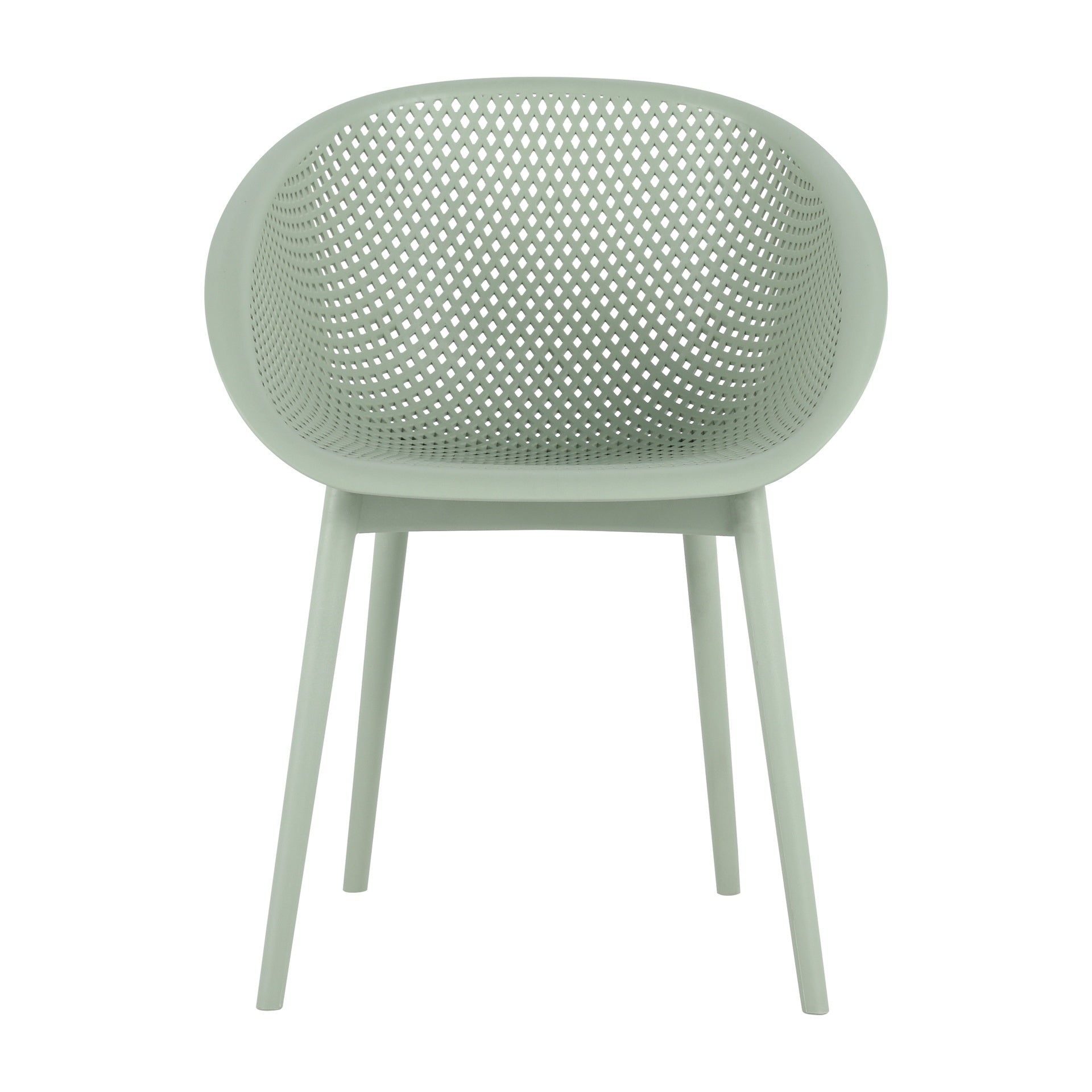 Holiday - 4-Pack Pale Green Modern Lounge Chairs – Indoor/Outdoor All-Weather PP Plastic with 55 Inch White Modern Long Table - Indoor/Outdoor- Lightweight PP Tabletop with Metal