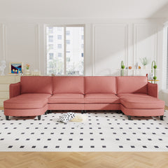 141.5''  Large Size 6 Seater Sofa Couch, U-Shaped Sofas with Movable Ottoman, Arm with Pockets,Modern Fabric Couches for Living Room, Apartment, Office