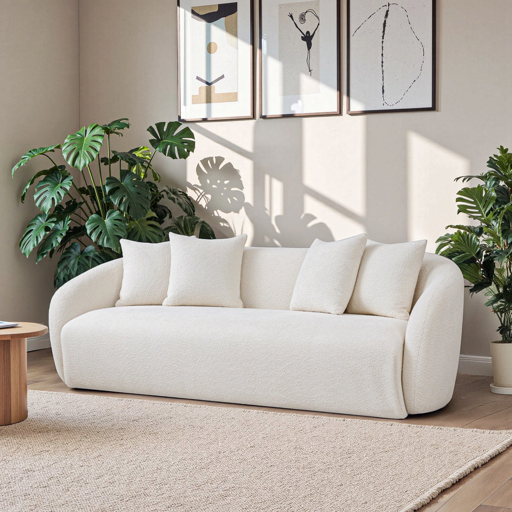 Linden Ivory Boucle Sofa with Solid Wood Construction and Mid-Century Contemporary Design Couches For Living Room 43.3"D x 84.6"W x 29.5"H