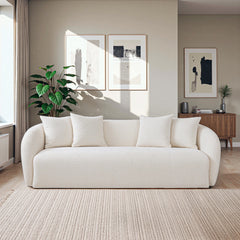 Linden Ivory Boucle Sofa with Solid Wood Construction and Mid-Century Contemporary Design Couches For Living Room 43.3"D x 84.6"W x 29.5"H