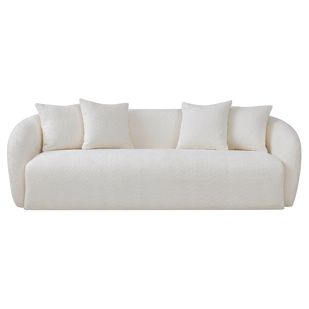 Linden Ivory Boucle Sofa with Solid Wood Construction and Mid-Century Contemporary Design Couches For Living Room 43.3"D x 84.6"W x 29.5"H