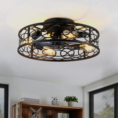 20" Low Profile Caged Ceiling Fans with  Remote Control,6 Speed, Farmhouse Flush Mount Ceiling Fan with 6 Speeds Reversible Motor, for Kitchen, Bedroom--NOT Included Bulbs