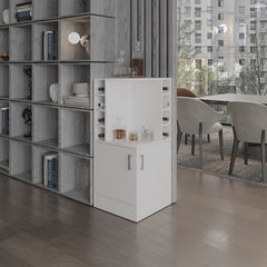 Jakes 42" Tall Corner Bar Cabinet with Eight Wine Bottle Cubbies and Double Door cabinet, Living Room, Liquor Cabinet, Storage Cabinet White