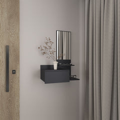 Vienna 23.6" Wide 3-Tier Shelf  Floating  Mirror Console Table, Full Extension Drawer Black
