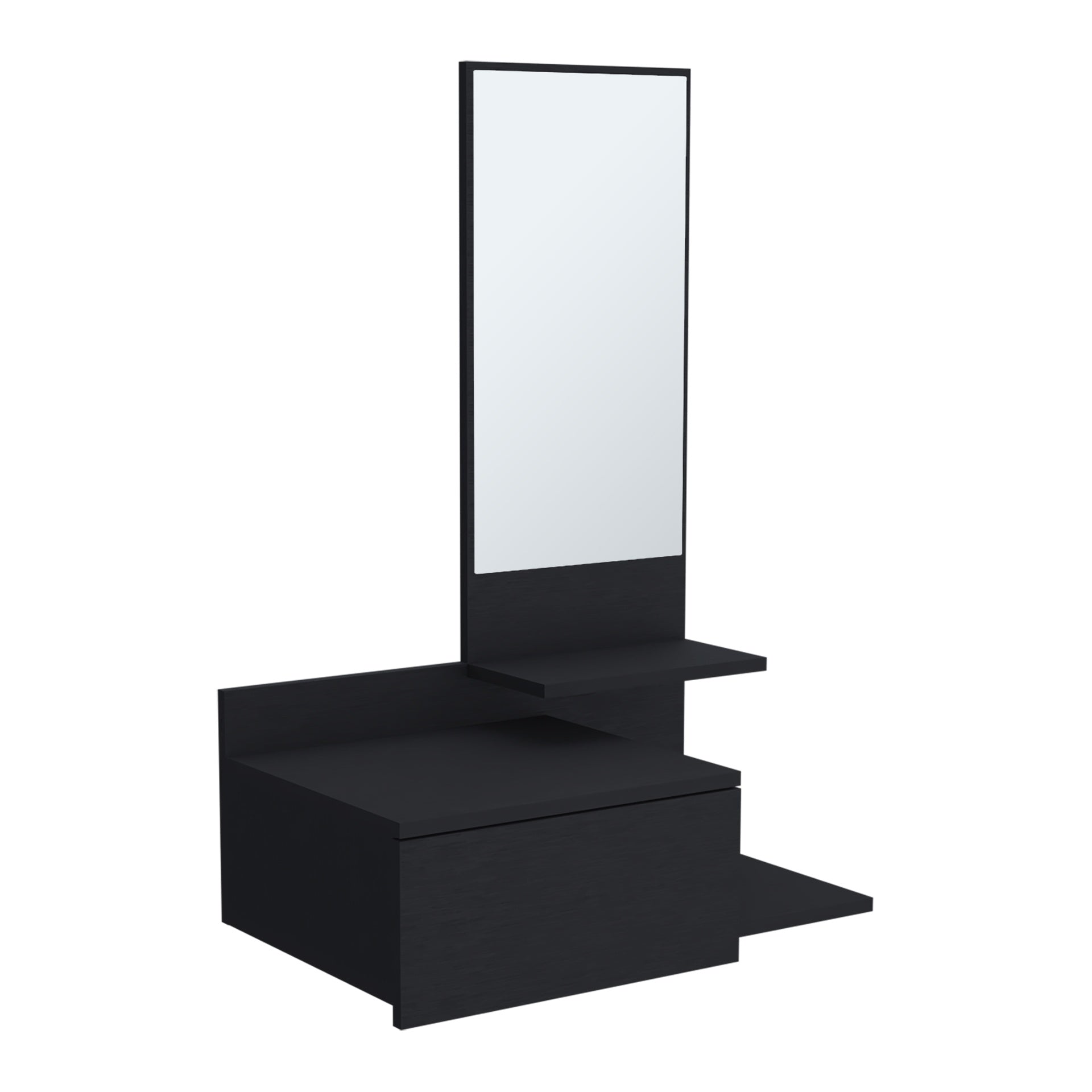 Vienna 23.6" Wide 3-Tier Shelf  Floating  Mirror Console Table, Full Extension Drawer Black