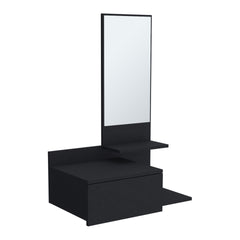 Vienna 23.6" Wide 3-Tier Shelf  Floating  Mirror Console Table, Full Extension Drawer Black