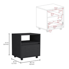 Austin Nightstand , End Table, Side Table Casters, Single Drawer-Black