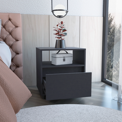 Austin Nightstand , End Table, Side Table Casters, Single Drawer-Black