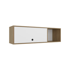 Sahara 47" Wide One - Door Wall Cabinet with Three Shelves and Pull up door for Home Office, Living room, Kitchen, Garage White and Natural Oak
