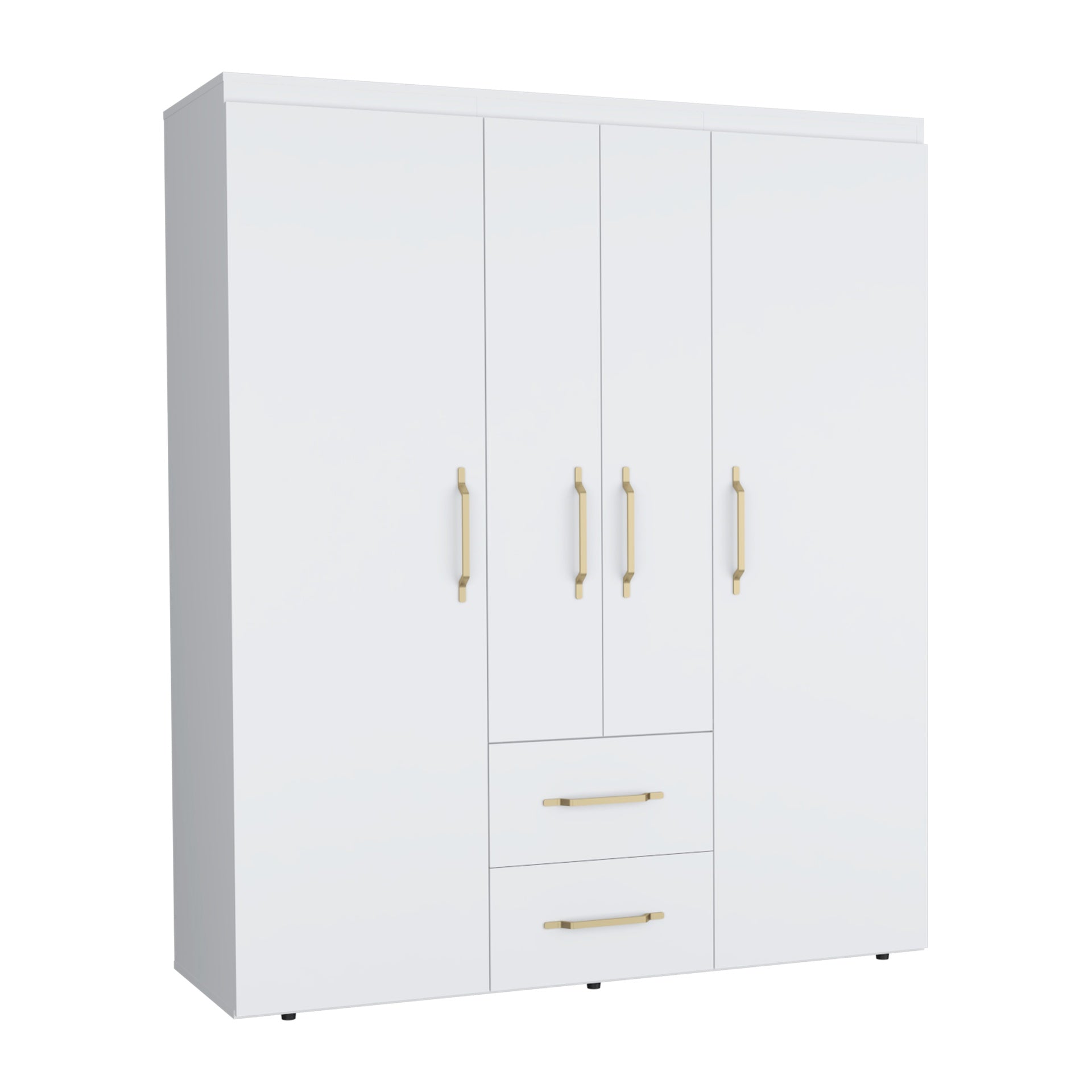 Bariloche Wardrobe, Multi-Section Storage with Hanging Rods, Shelves, and 2 Drawers White