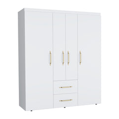 Bariloche Wardrobe, Multi-Section Storage with Hanging Rods, Shelves, and 2 Drawers White