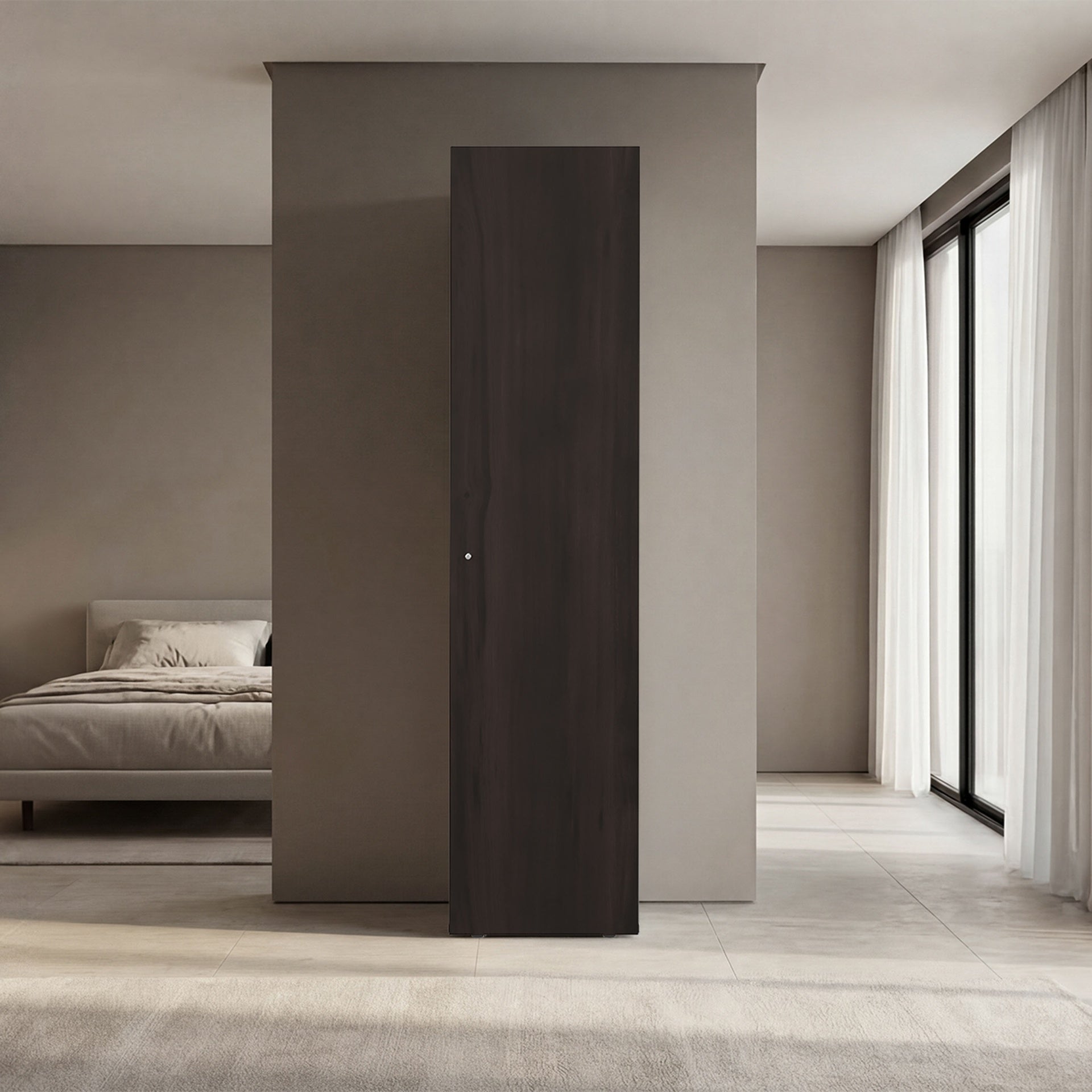 Home Linen Freestanding Tall Cabinet with Single Door and 4 Horizontal Storage Shelves, Cabinet for Bathroom, Bedroom or Laundry Room