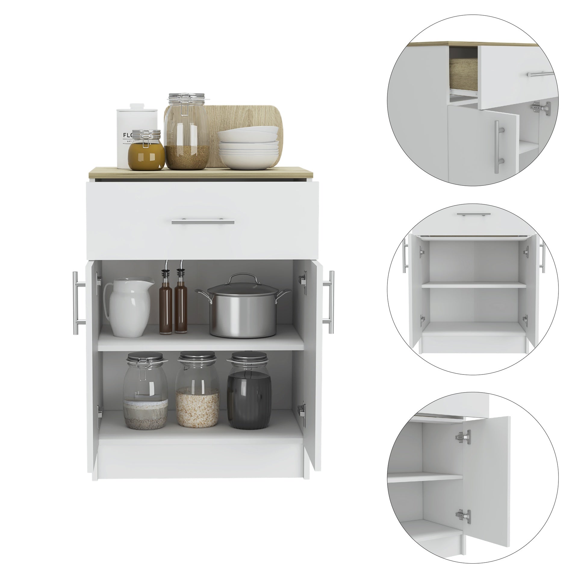 Mayorca Base Pantry Cabinet, One Drawer, Two Interior Shelves -White / Light Oak