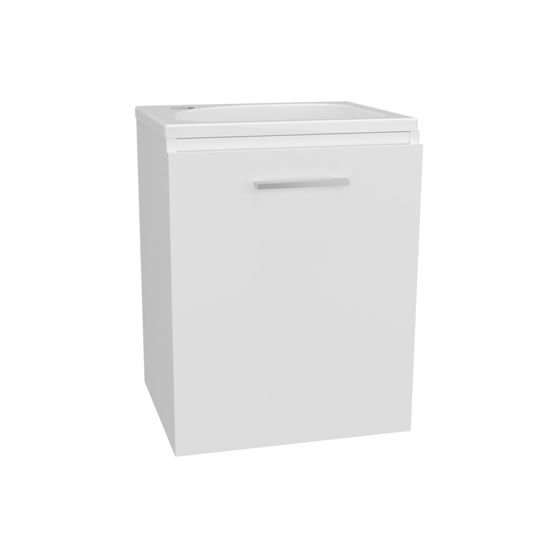 Saju Floating, Wide One-Door Cabinet Vanity, With Resin Sink And One Shelf, Bathroom Storage, White