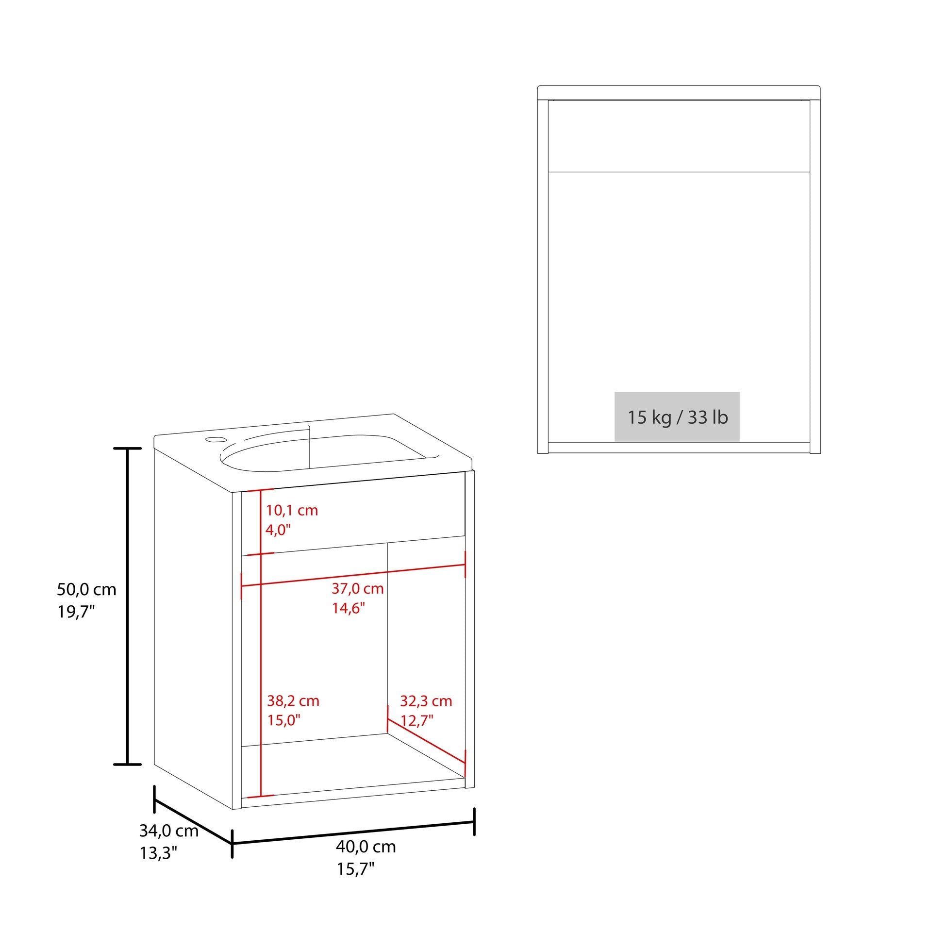 Saju Floating, Wide One-Door Cabinet Vanity, With Resin Sink And One Shelf, Bathroom Storage, White