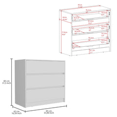 Austin Three Drawer Dresser, Pull Out Mechanism-White