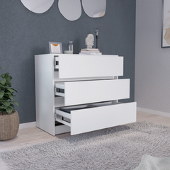 Austin Three Drawer Dresser, Pull Out Mechanism-White