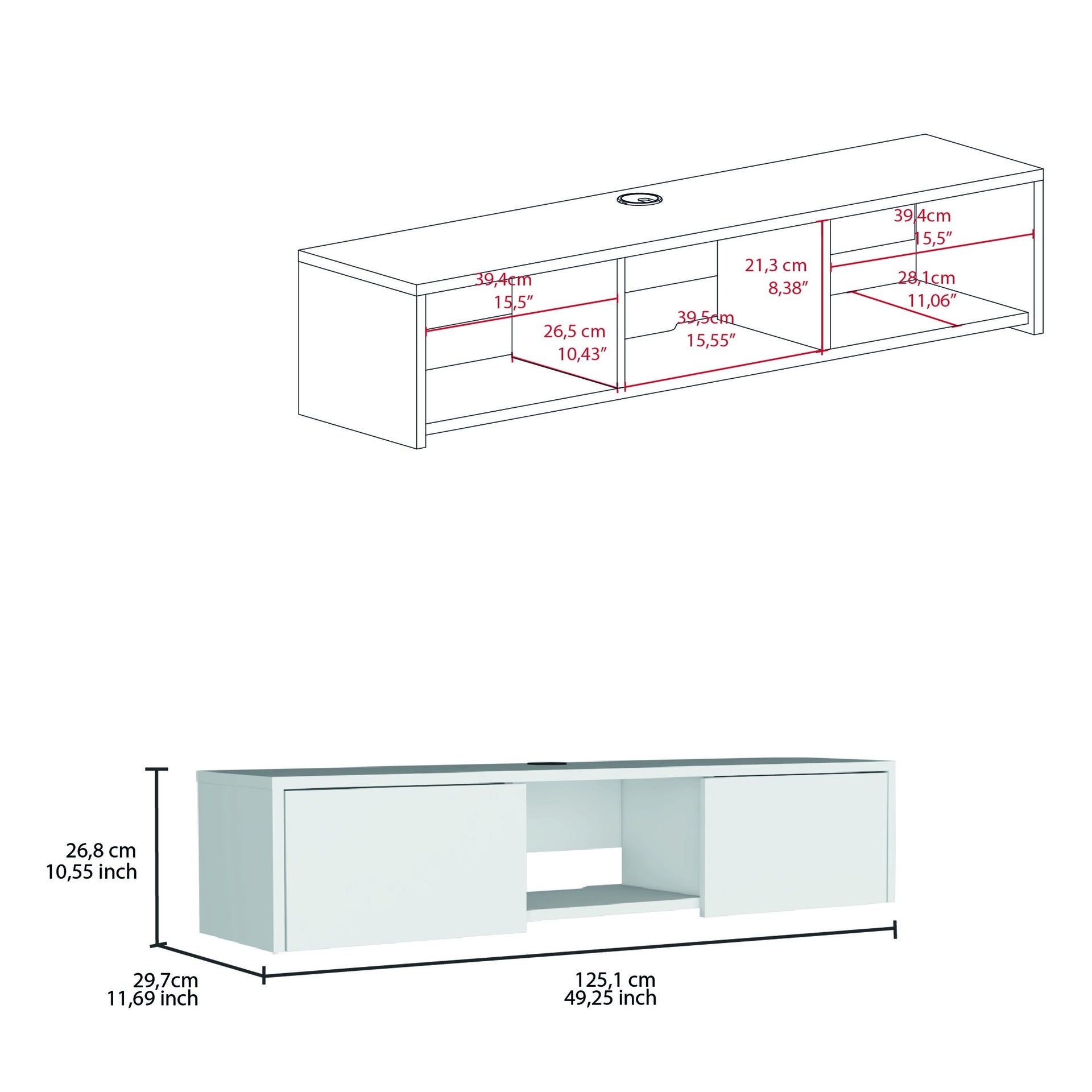 Glen Floating TV Stand with Side Doors and Central Media Shelf