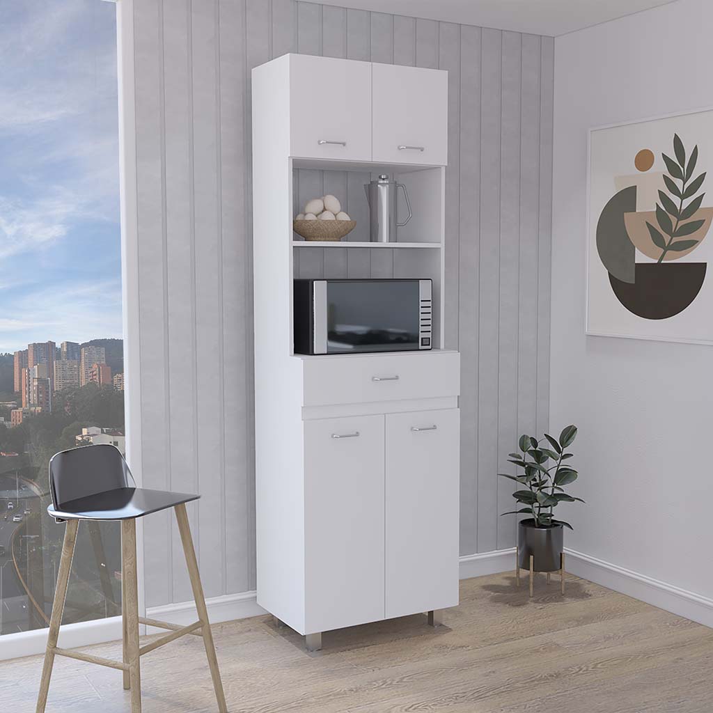 Caribe Microwave Cabinet, Four Legs, One Drawer, Double Door, One Shelf  -White
