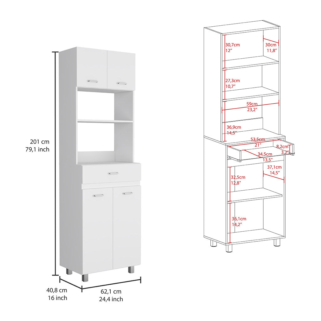 Caribe Microwave Cabinet, Four Legs, One Drawer, Double Door, One Shelf  -White